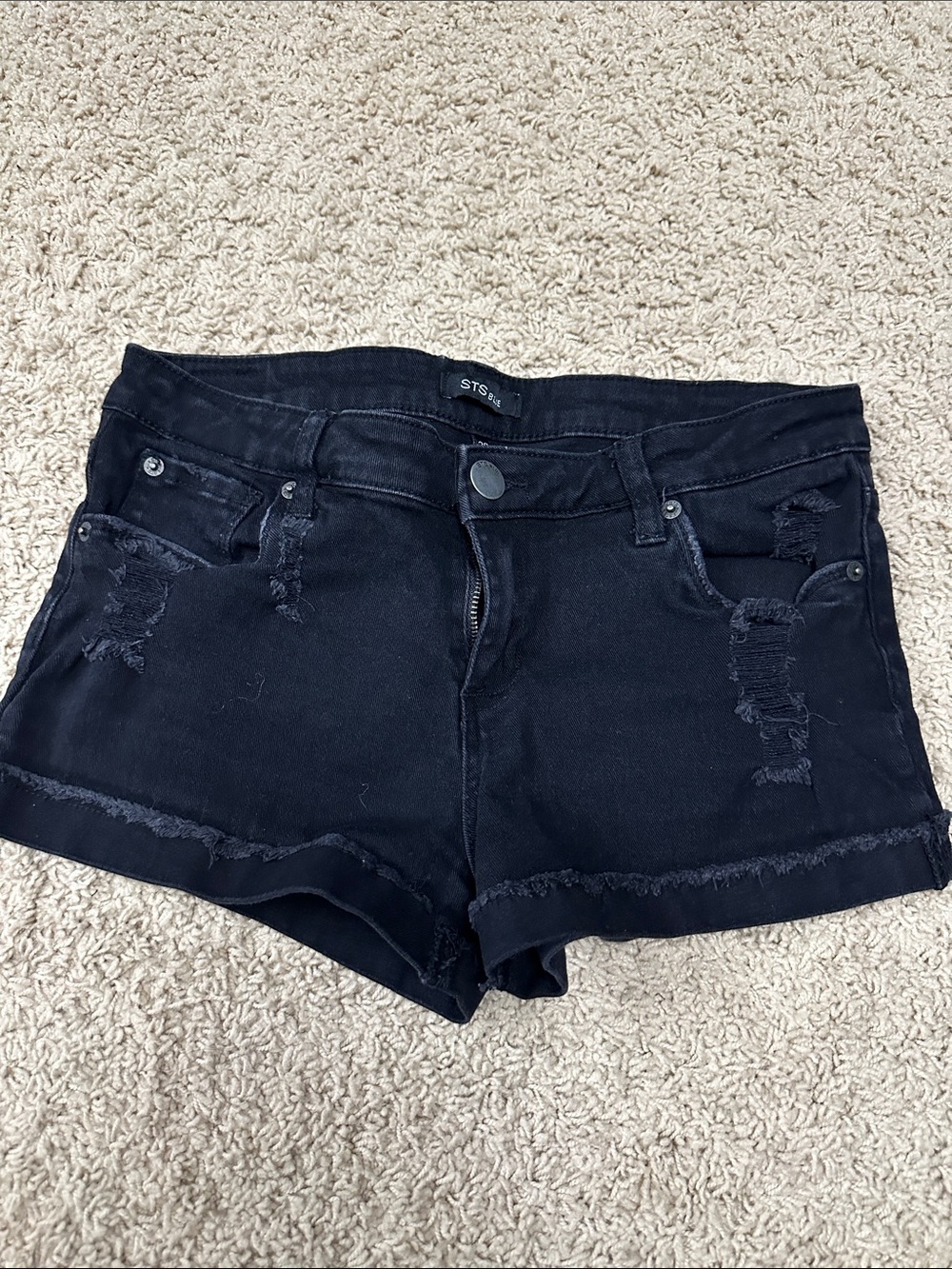 STS Blue Black Distressed Frayed Hem Denim Shorts